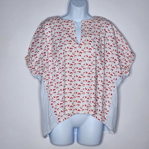 Tops - Trish Cox V-Neck Pop Over Oversized Fit Blouse Top Cherry Print Sz. S